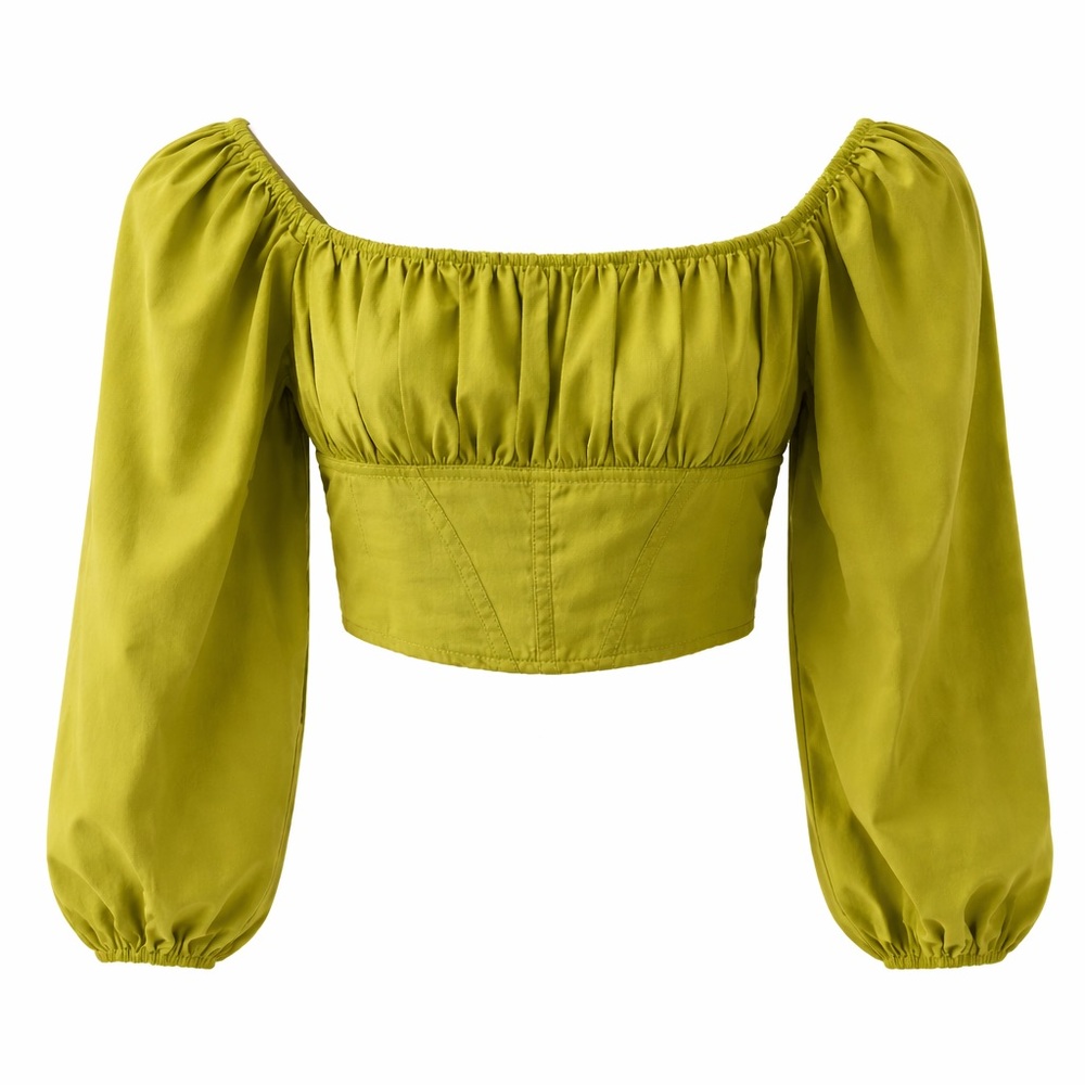 Japna Olive Green Puff Sleeve Crop Top NWT | Size S
